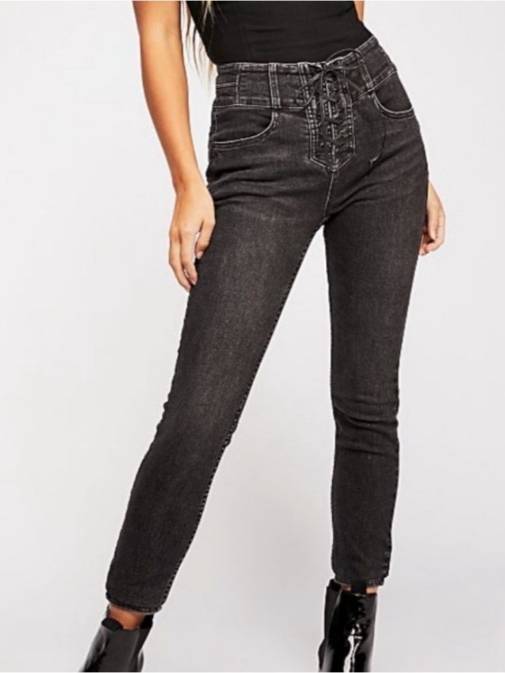 We The Free Black Curvy High-Rise Lace-Up Skinny Jeans